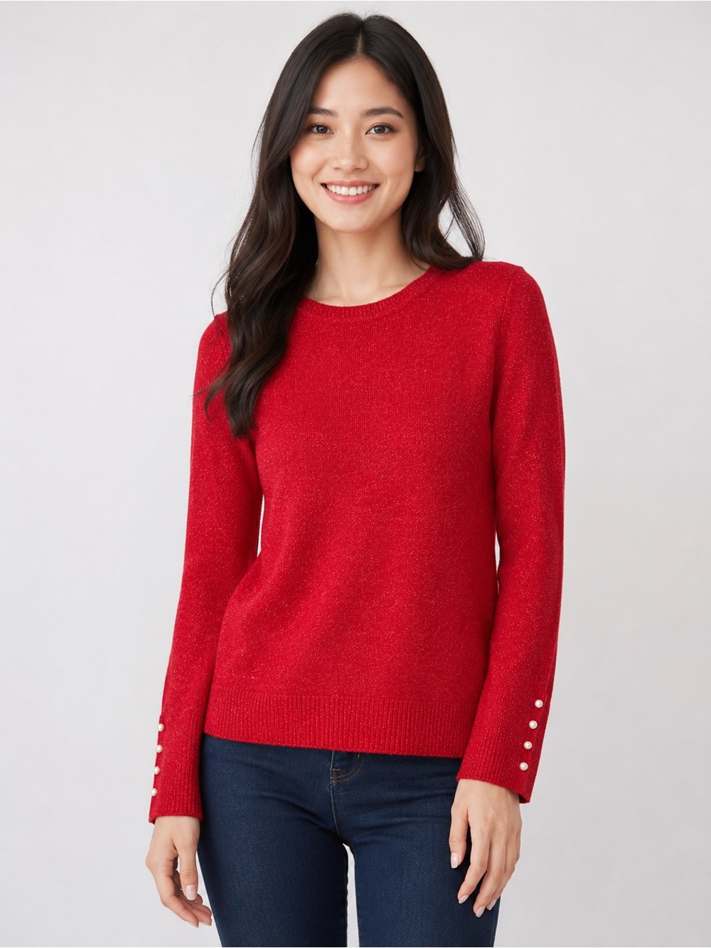 🆕 NWT Ann Taylor LOFT Size M Red Sweater Pull Cuffs Holiday Wool Blend